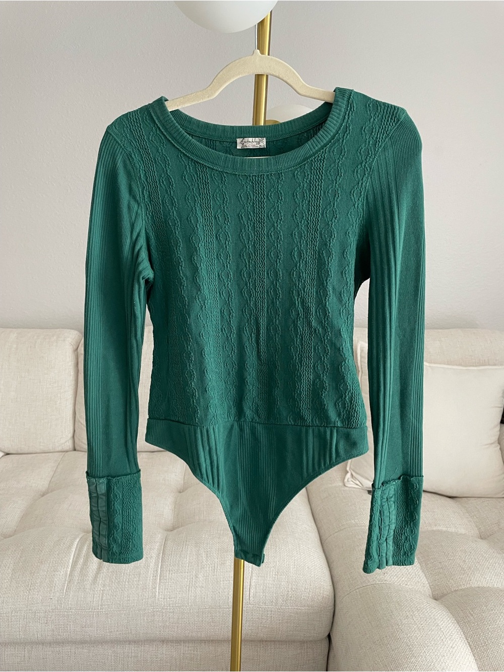 Free People Intimately Piece Of Me L/S Bodysuit Blue Pine Green Teal
